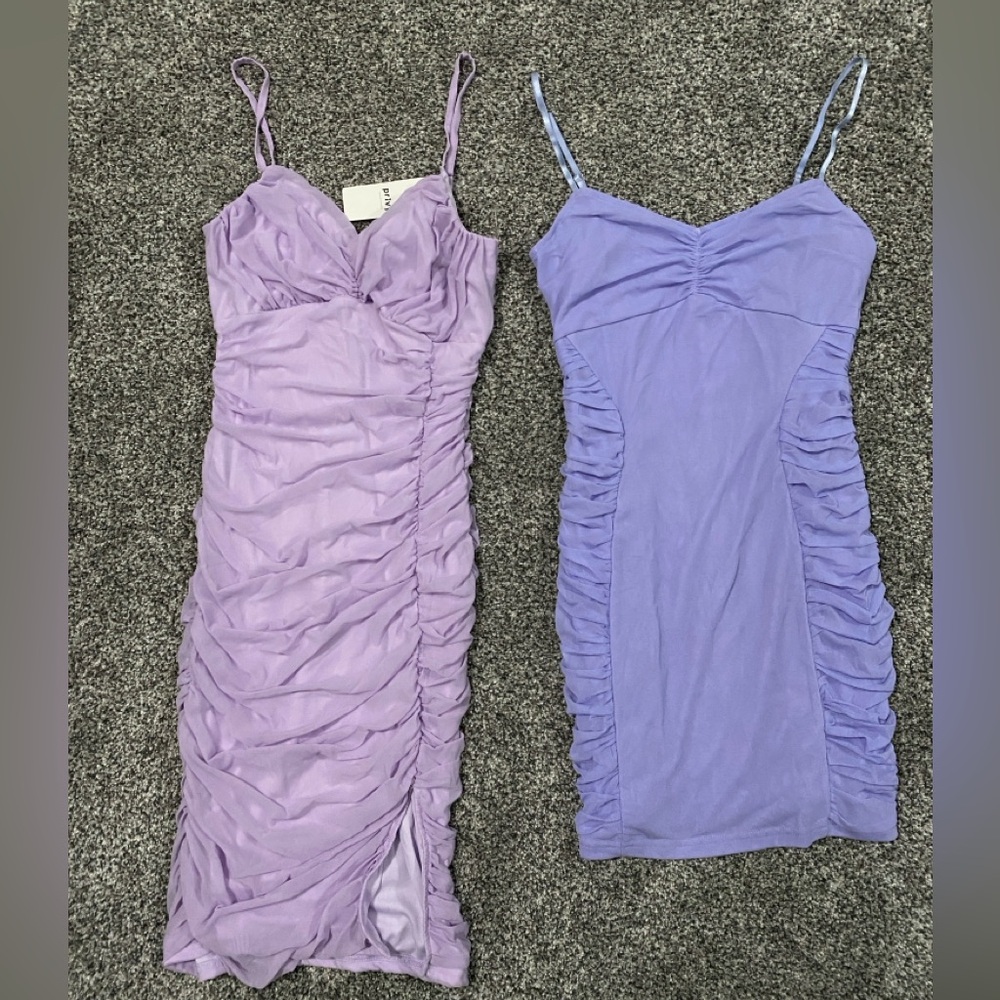 Elegant Lavender and Lilac Ruched Dresses